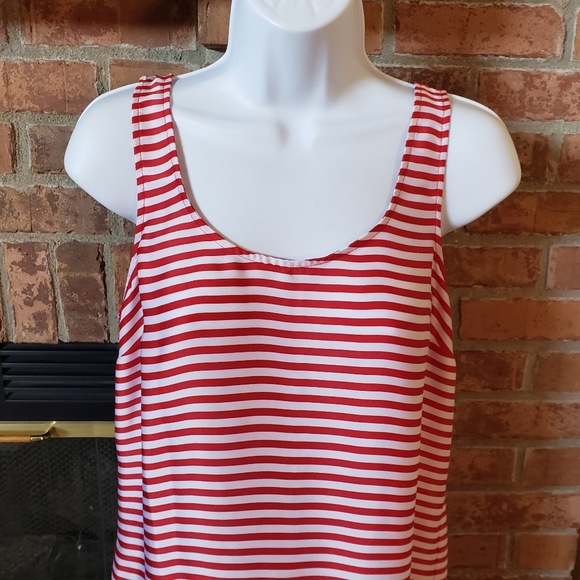 Michael Kors Red/White Stripe Long Tank Top - Picture 2 of 7